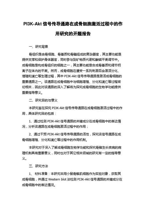 PI3K-Akt信号传导通路在成骨细胞激活过程中的作用研究的开题报告