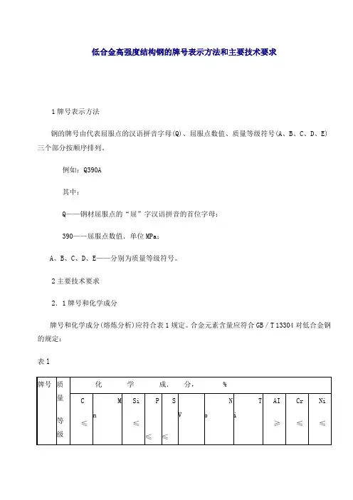 低合金高强度结构钢的牌号表示方法和主要技术要求