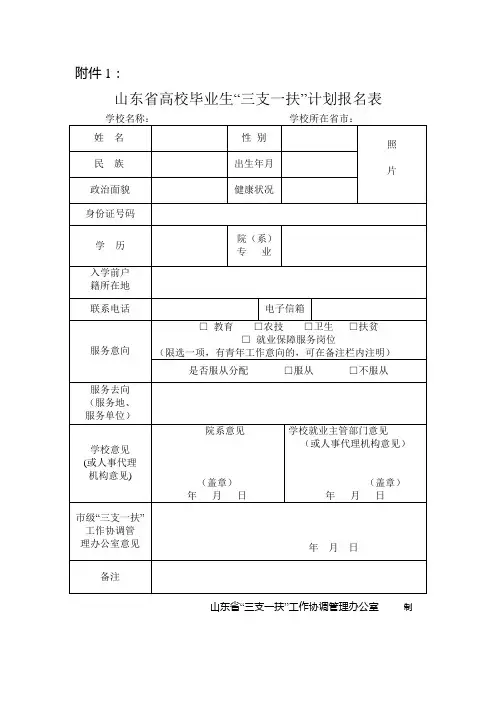 山东省高校毕业生“三支一扶”计划报名表