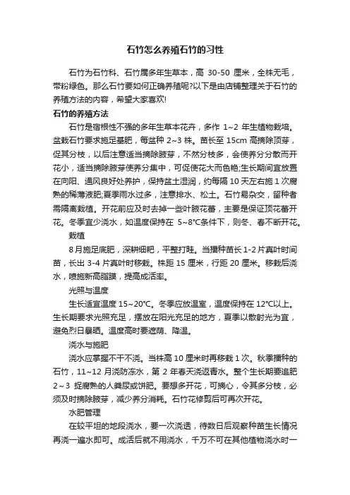 石竹怎么养殖石竹的习性