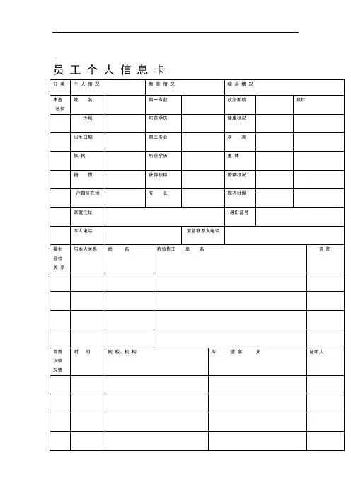 员工个人信息卡模板