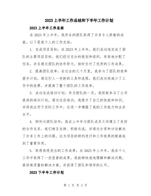 2023上半年工作总结和下半年工作计划