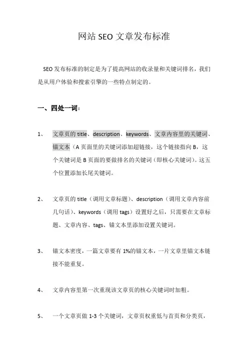 网站SEO文章发布标准