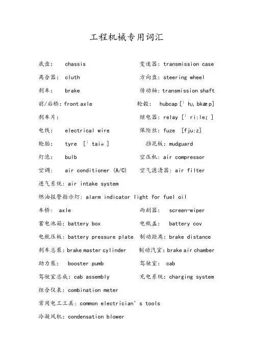 汽车英语词汇