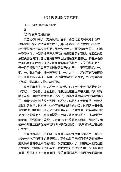 《鸟》阅读理解与答案解析