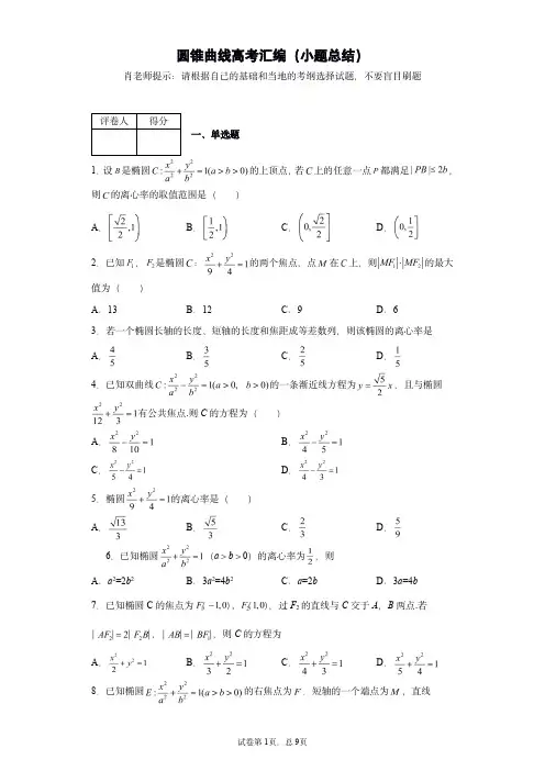 圆锥曲线十年高考小题汇编