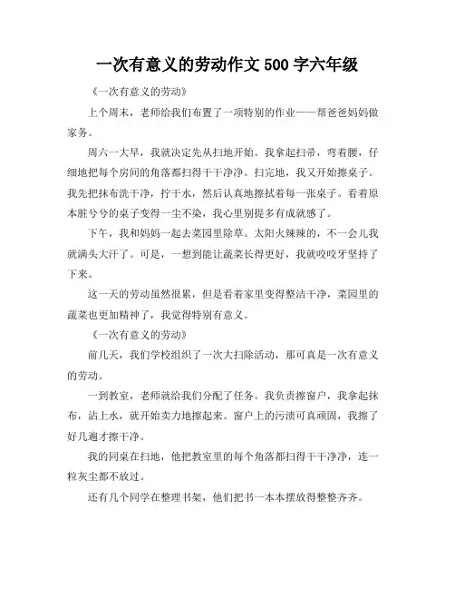 一次有意义的劳动作文500字六年级