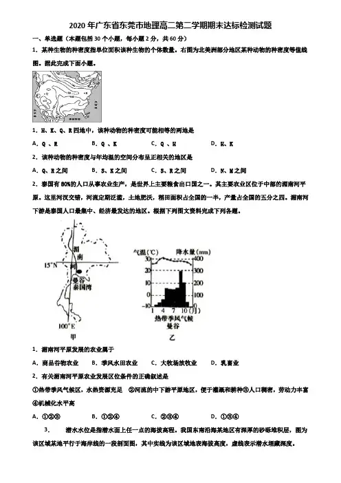 2020年广东省东莞市地理高二第二学期期末达标检测试题含解析