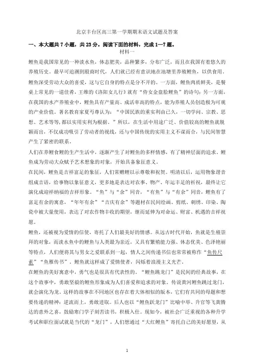 【推荐】2019秋北京市丰台区高三第一学期期末语文试题.doc