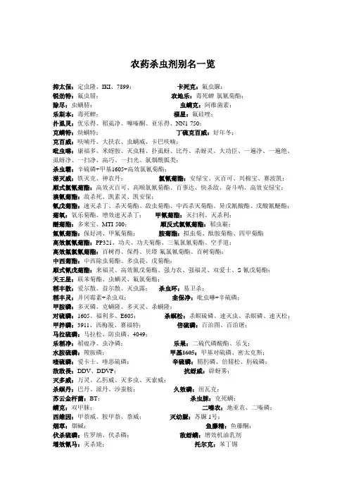 农药杀虫剂别名一览