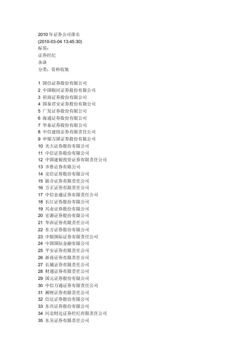 2010年证券公司排名