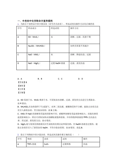 化学除杂分离和提纯的专项培优 易错 难题练习题(含答案)附详细答案