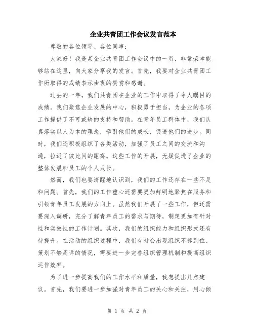 企业共青团工作会议发言范本