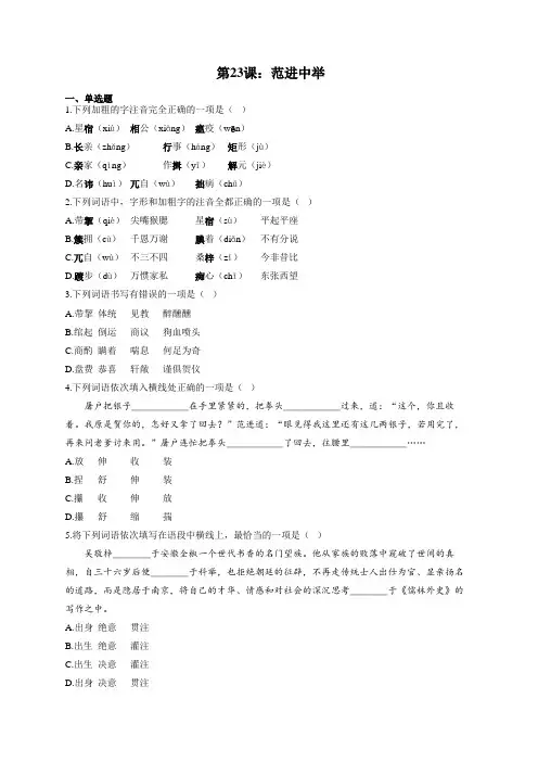 语文人教部编版九年级上册课时作业 第23课：范进中举