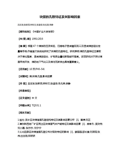 块煤的孔隙特征及其影响因素