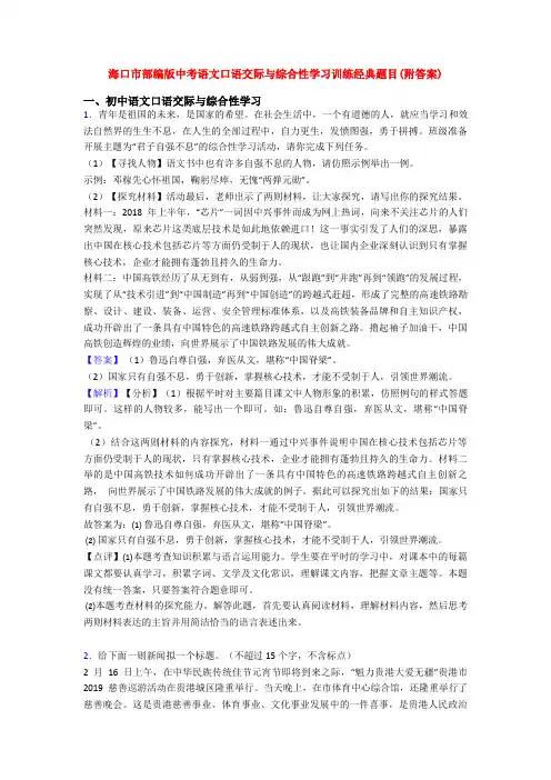 海口市部编版中考语文口语交际与综合性学习训练经典题目(附答案)