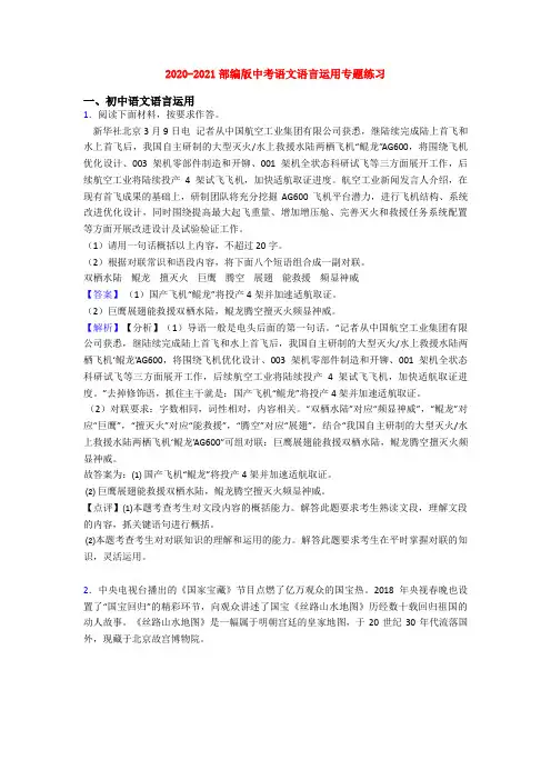 2020-2021部编版中考语文语言运用专题练习