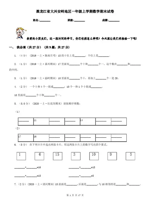 黑龙江省大兴安岭地区一年级 上学期数学期末试卷