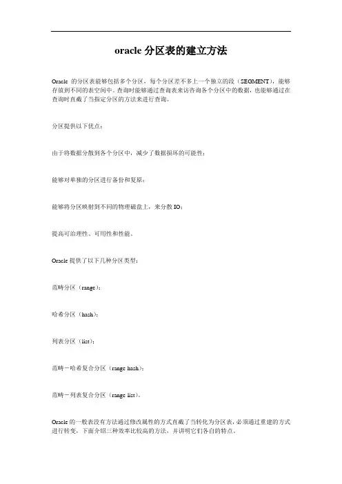 oracle分区表的建立方法