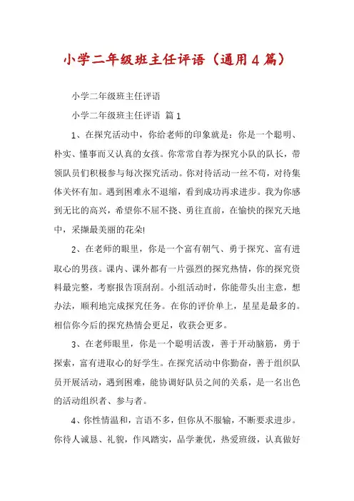 小学二年级班主任评语(通用4篇)