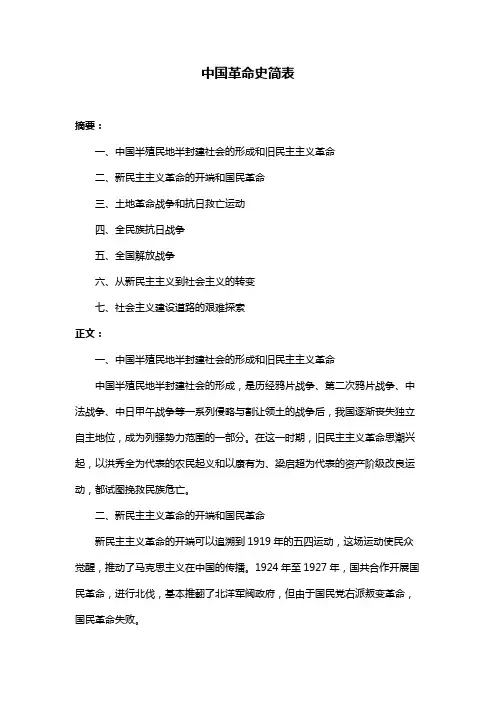 中国革命史简表