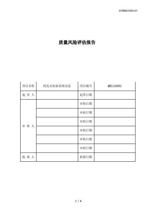 纯化水制备系统改造风险评估报告