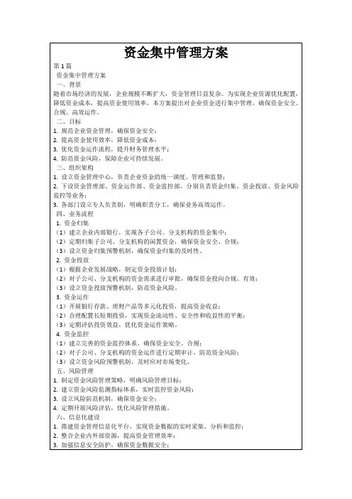 资金集中管理方案