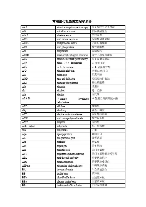 常用生化检验英文缩写术语总结