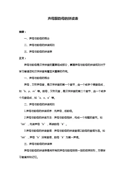 声母跟韵母的拼读表