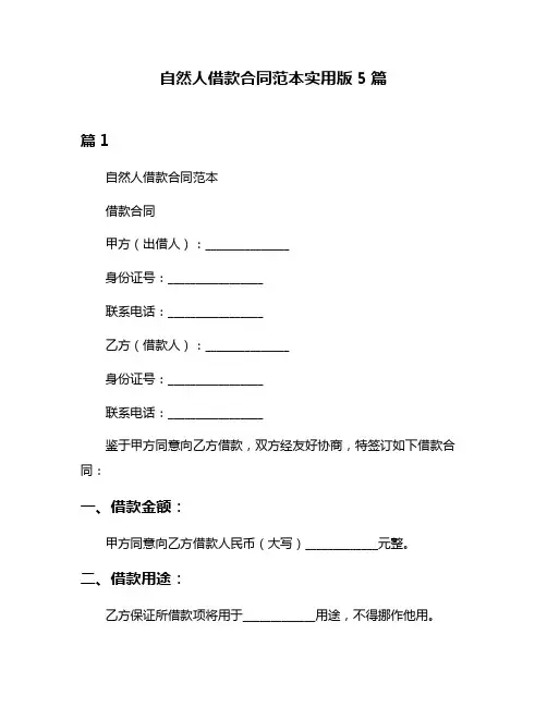 自然人借款合同范本实用版5篇