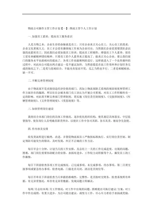 物流公司操作主管工作计划