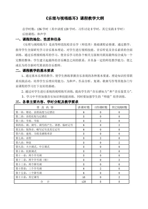 乐理与视唱练耳课程教学大纲