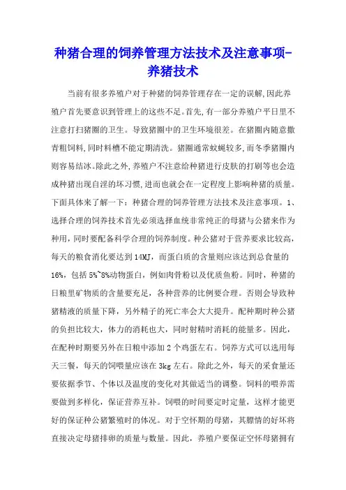 种猪合理的饲养管理方法技术及注意事项 - 养猪技术