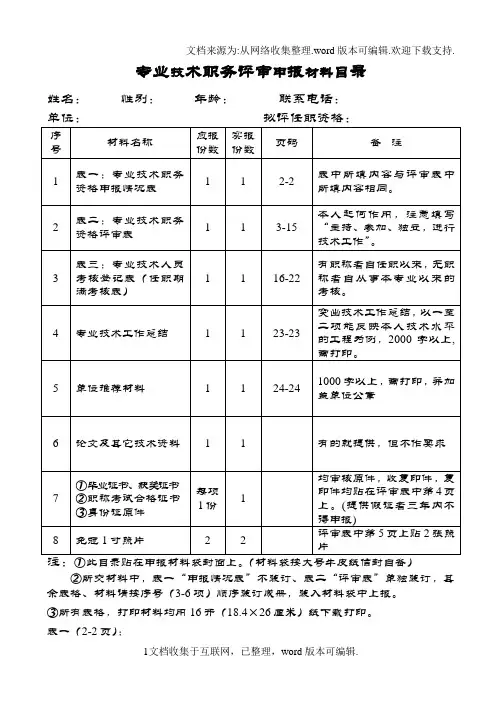 四川技术中级职称评审表
