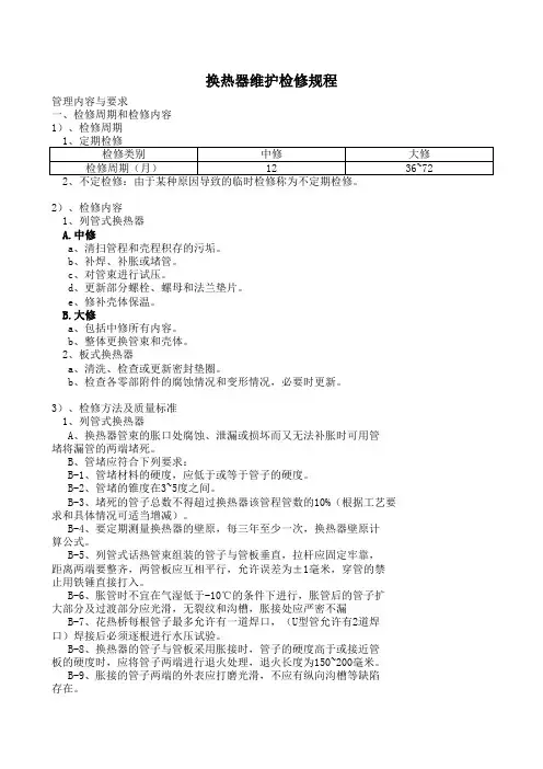 换热器维护检修规程(2016
