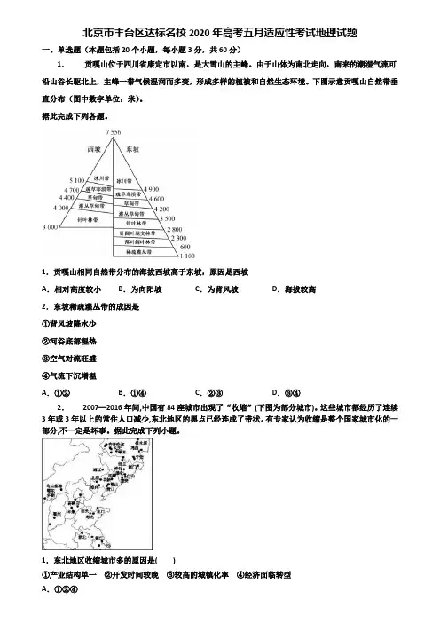 北京市丰台区达标名校2020年高考五月适应性考试地理试题含解析