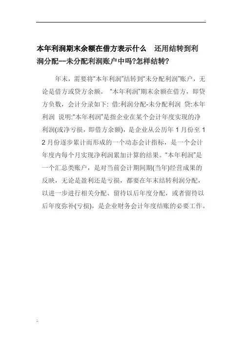 本年利润期末余额在借方表示什么