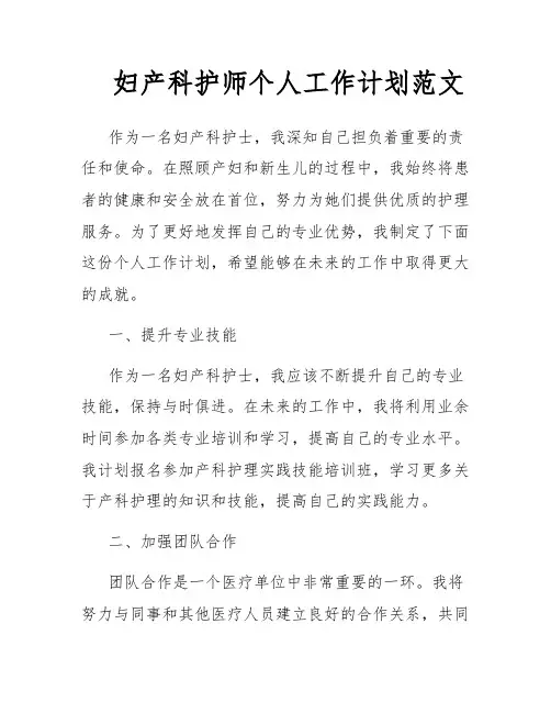 妇产科护师个人工作计划范文