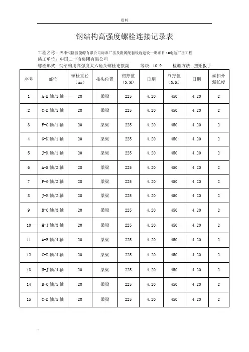 高强度螺栓连接检查记录表格