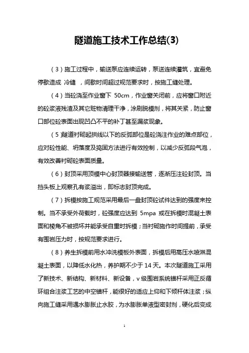 隧道施工技术工作总结(3)