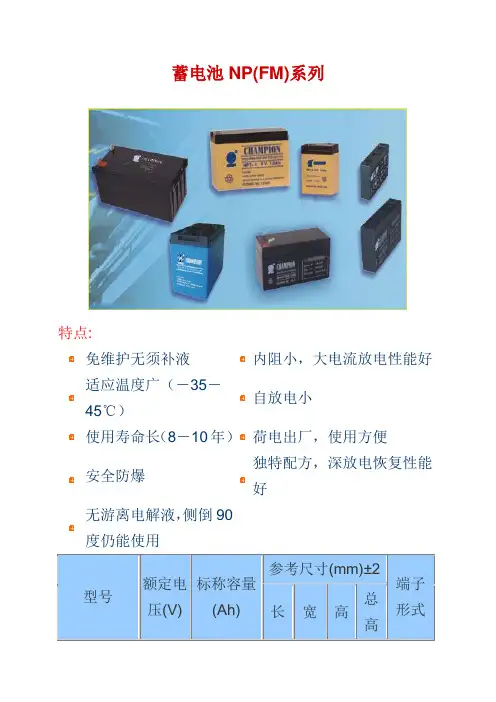 2V、6V、12V免维护蓄电池参数表