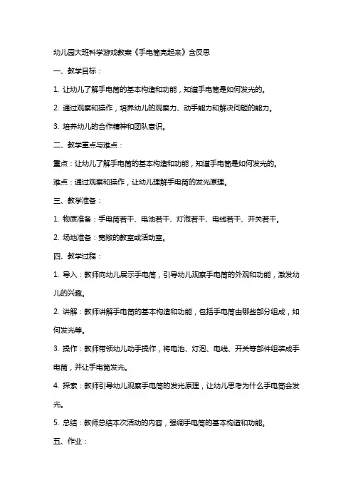 幼儿园大班科学游戏教案《手电筒亮起来》含反思