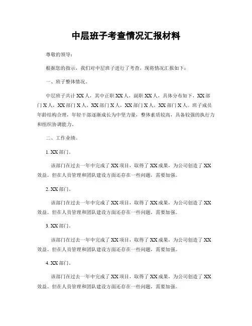 中层班子考查情况汇报材料