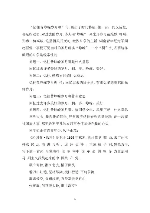 最新忆往昔峥嵘岁月稠三篇
