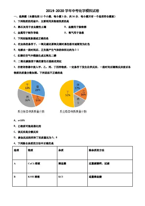 吉林省四平市2019-2020学年中考化学教学质量检测双份试题