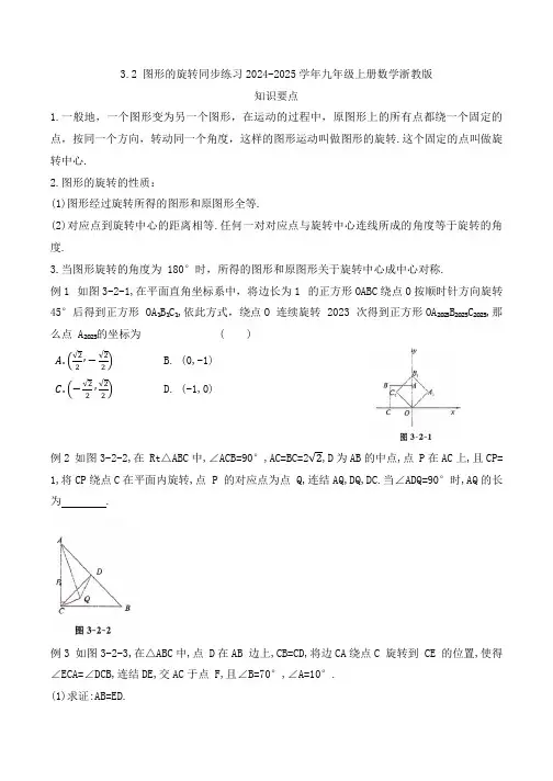 3.2+图形的旋转同步练习2024—2025学年浙教版数学九年级上册