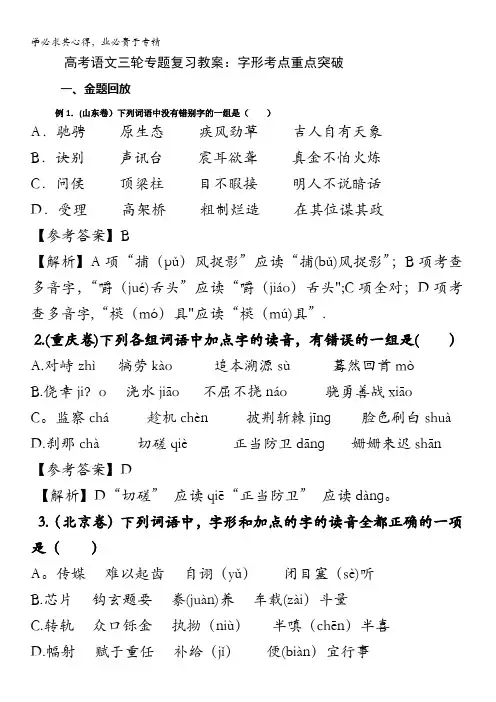 语文三轮专题复习教案字形考点重点突破