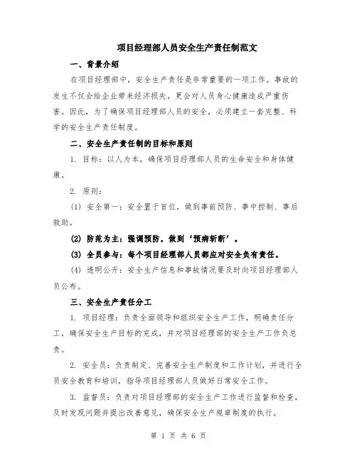 项目经理部人员安全生产责任制范文（二篇）
