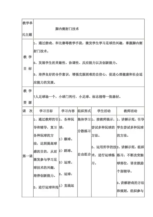 脚内侧射门教案