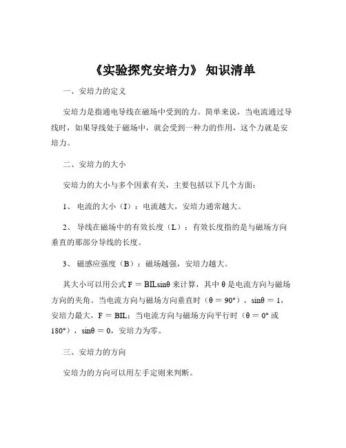 《实验探究安培力》 知识清单